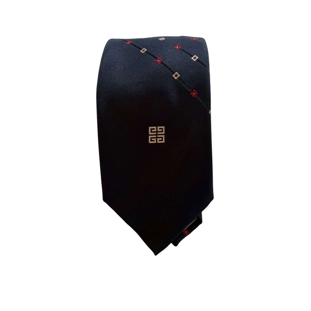 Givenchy Gentlemen Paris Tie Mens Navy Blue Geometric 4G Logo Polyester Necktie